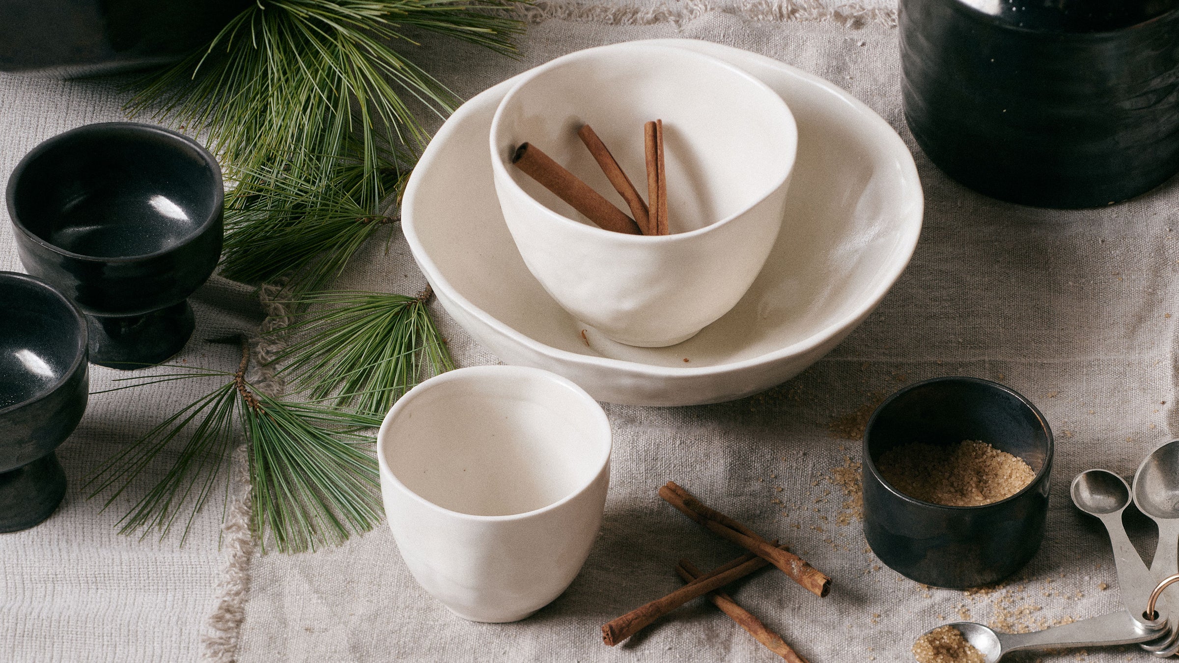 Handcrafted porcelain ramen, rice and tea bowl collection in white glaze