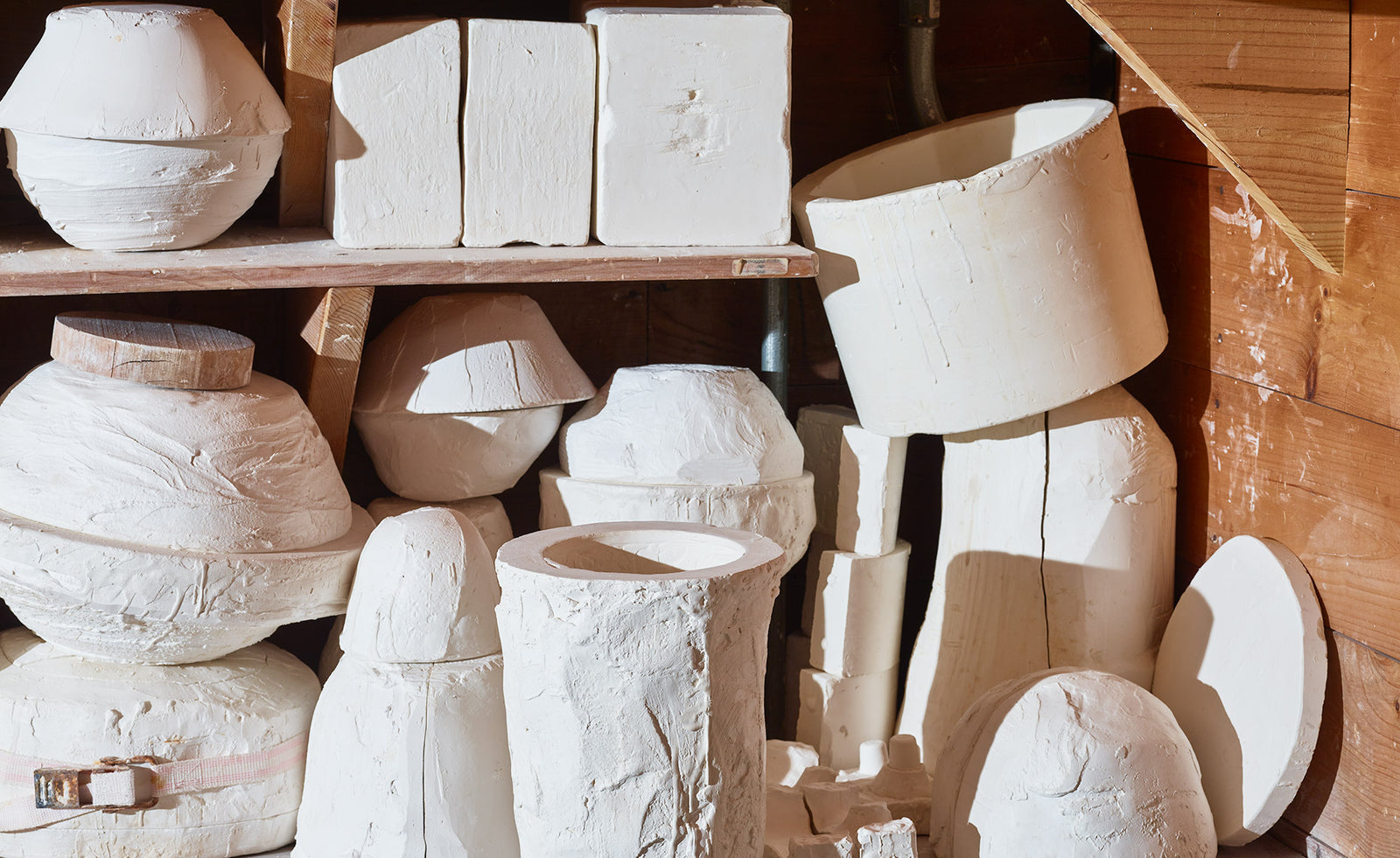 Stacks of unused plaster molds use for casting porcelain