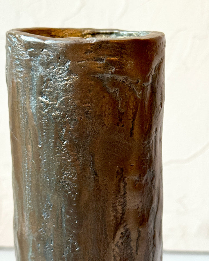 Mid-Century Metallic Woodgrain Vase