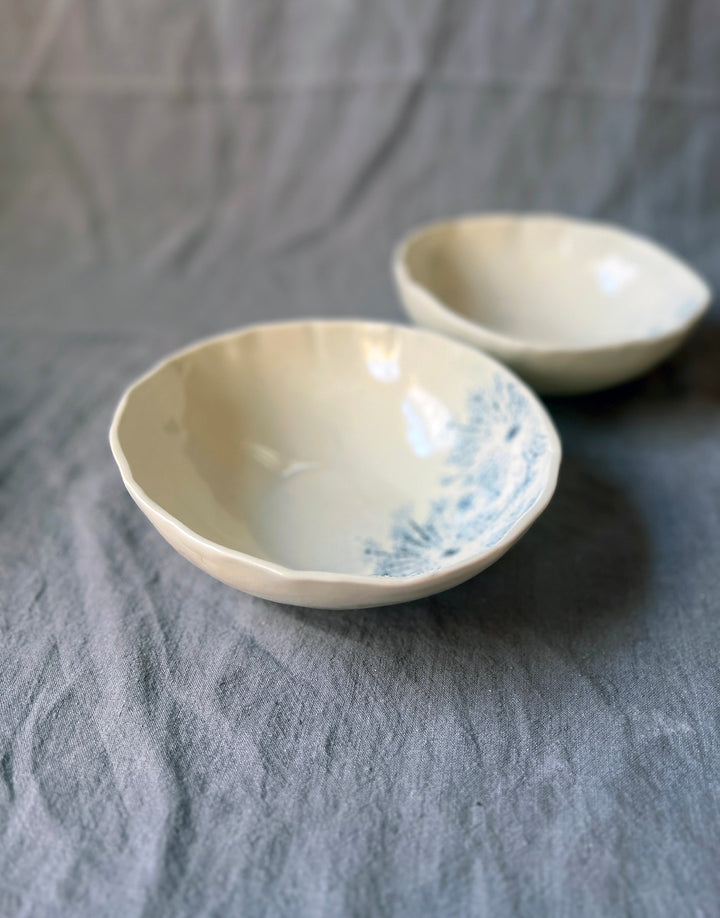 Queen Anne's Lace Noodle Bowl - Indigo Glaze