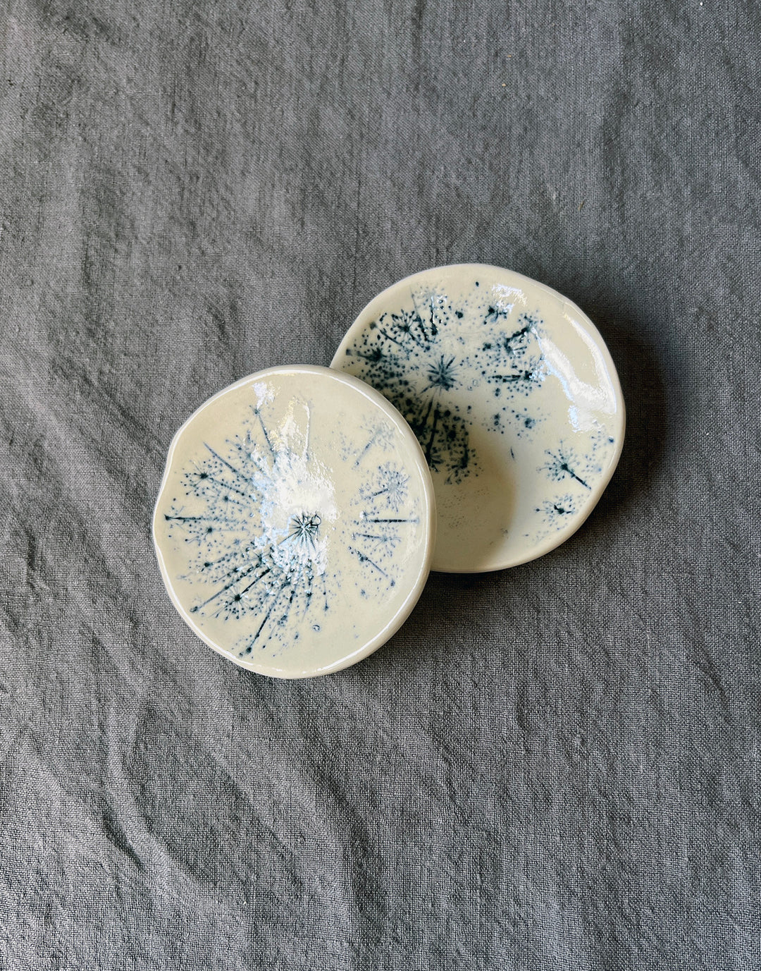 Queen Anne's Lace Salt Bowls (Set of 2) - Indigo Glaze