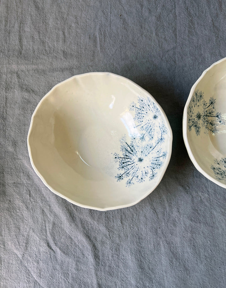 Queen Anne's Lace Noodle Bowl - Indigo Glaze