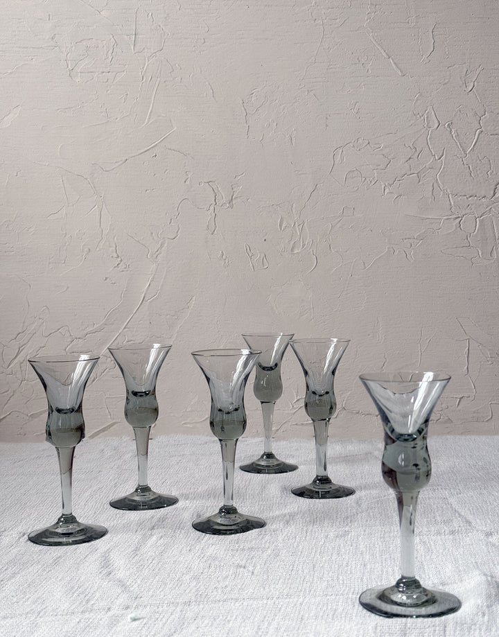 Vintage Holmgaard Smokey Grey Cordial Glasses - Set of 6