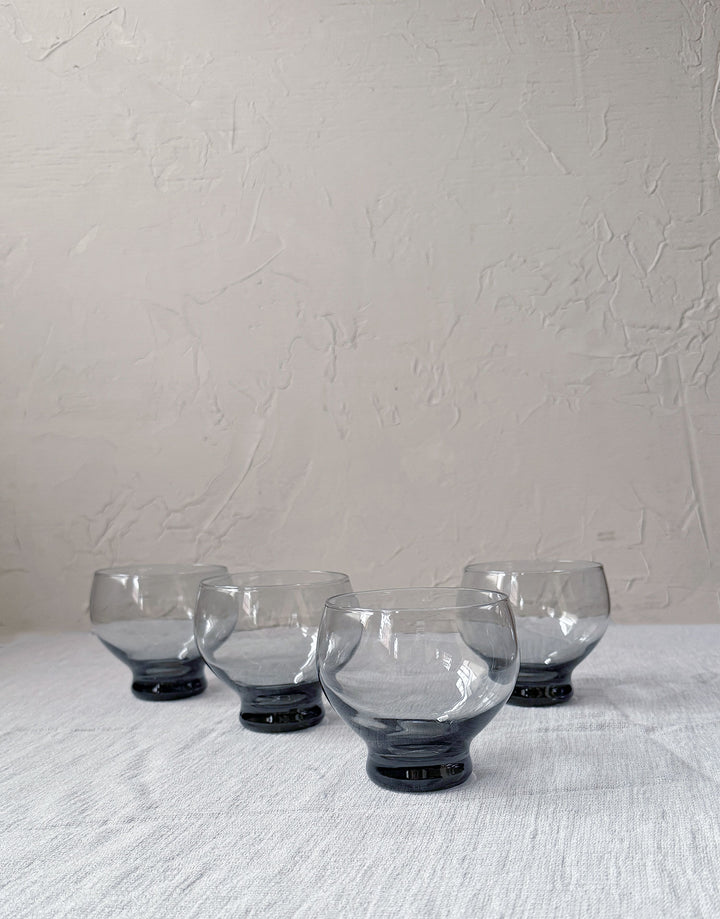 Vintage Mid Century Modern Smoky Blue Grey Cocktail Glasses - Set of 4