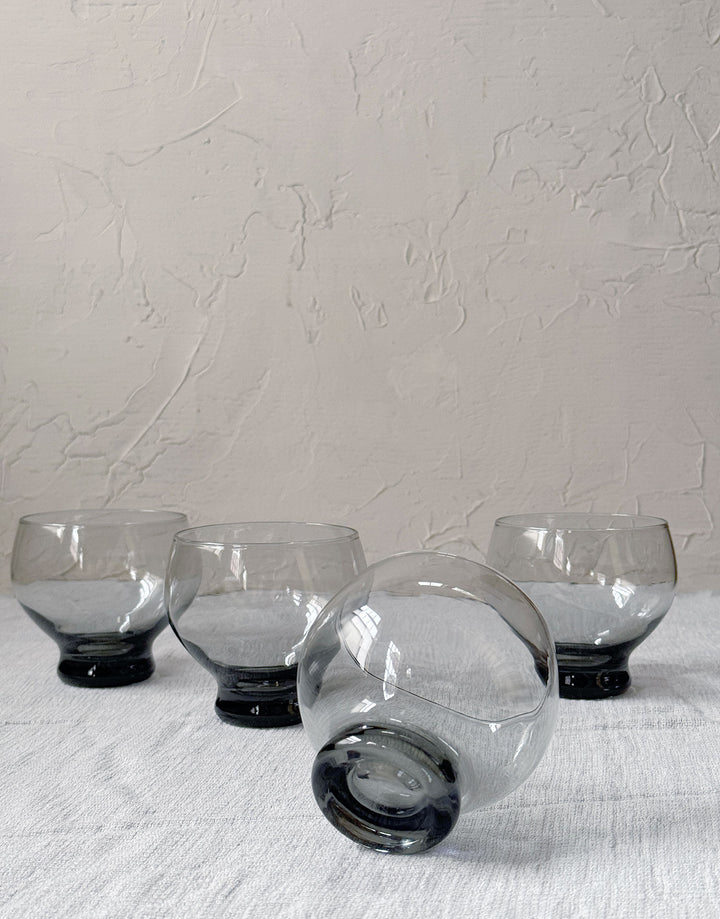 Vintage Mid Century Modern Smoky Blue Grey Cocktail Glasses - Set of 4