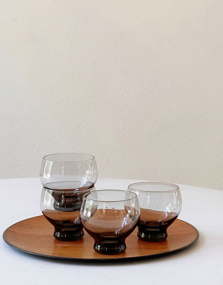 Vintage Mid Century Modern Smoky Blue Grey Cocktail Glasses - Set of 4