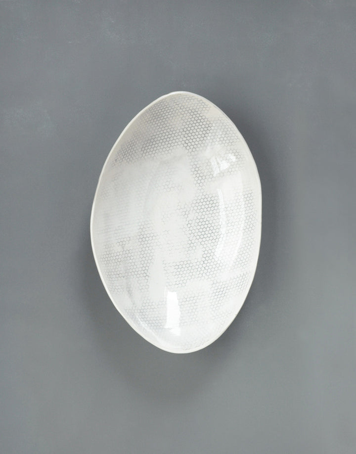 DBO HOME Handmade Porcelain Honeycomb Oval Serving Bowl top view