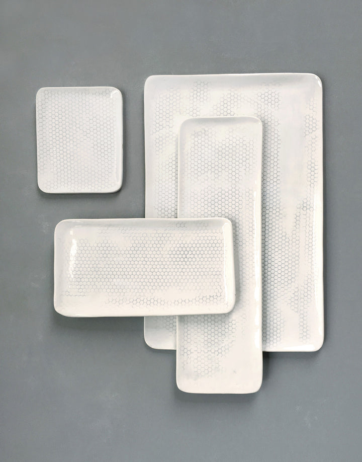 DBO HOME Handmade Porcelain Honeycomb Rectangle Platters, Trays and Plates