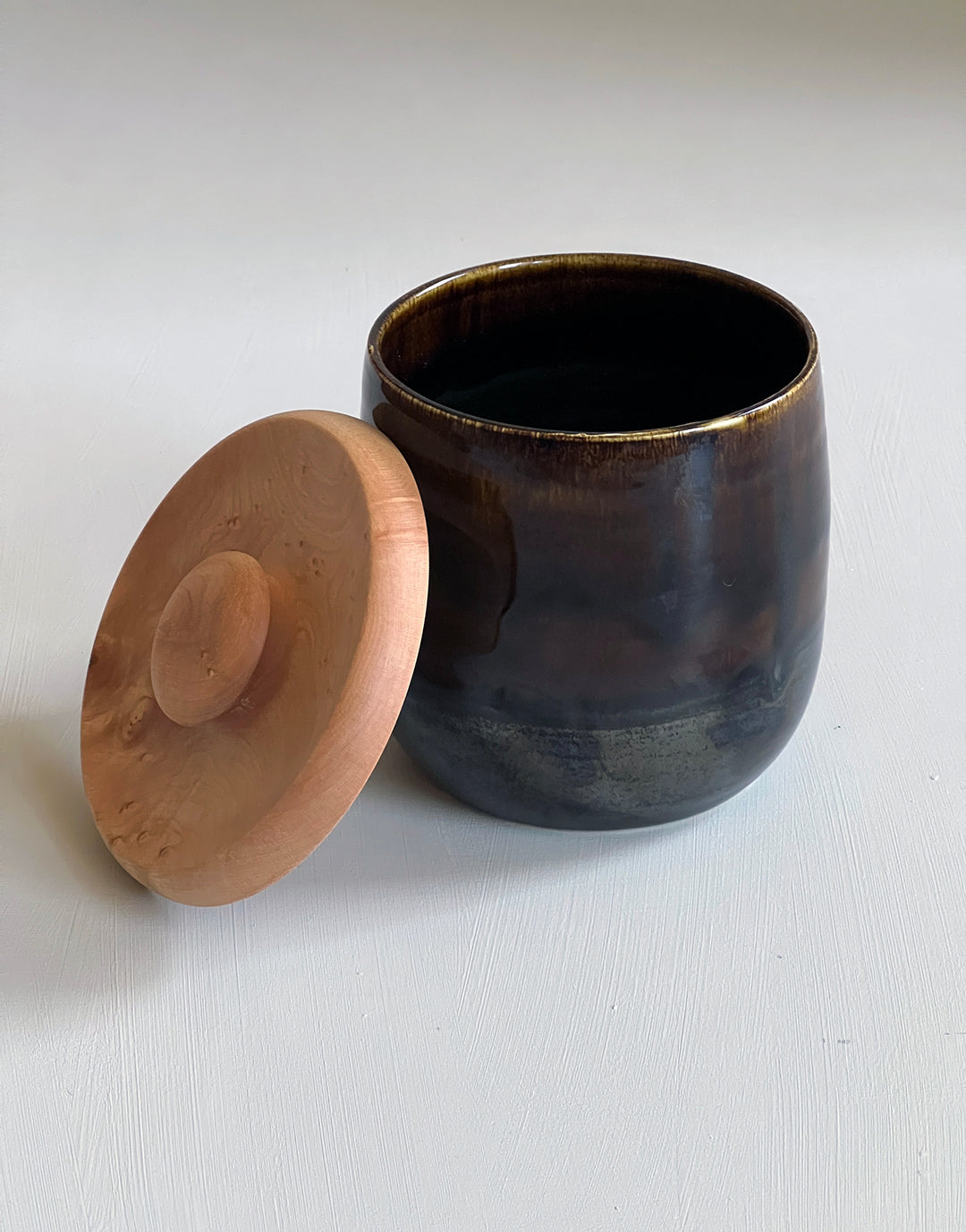 Porcelain + Wood Dog Cookie Jar # 2 | One Of A Kind