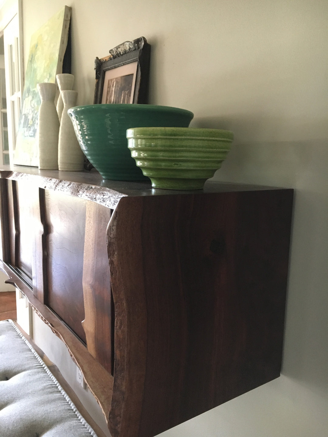 Daniel Oates for DBO HOME Live Edge Claro Walnut Floating Sideboard Detail