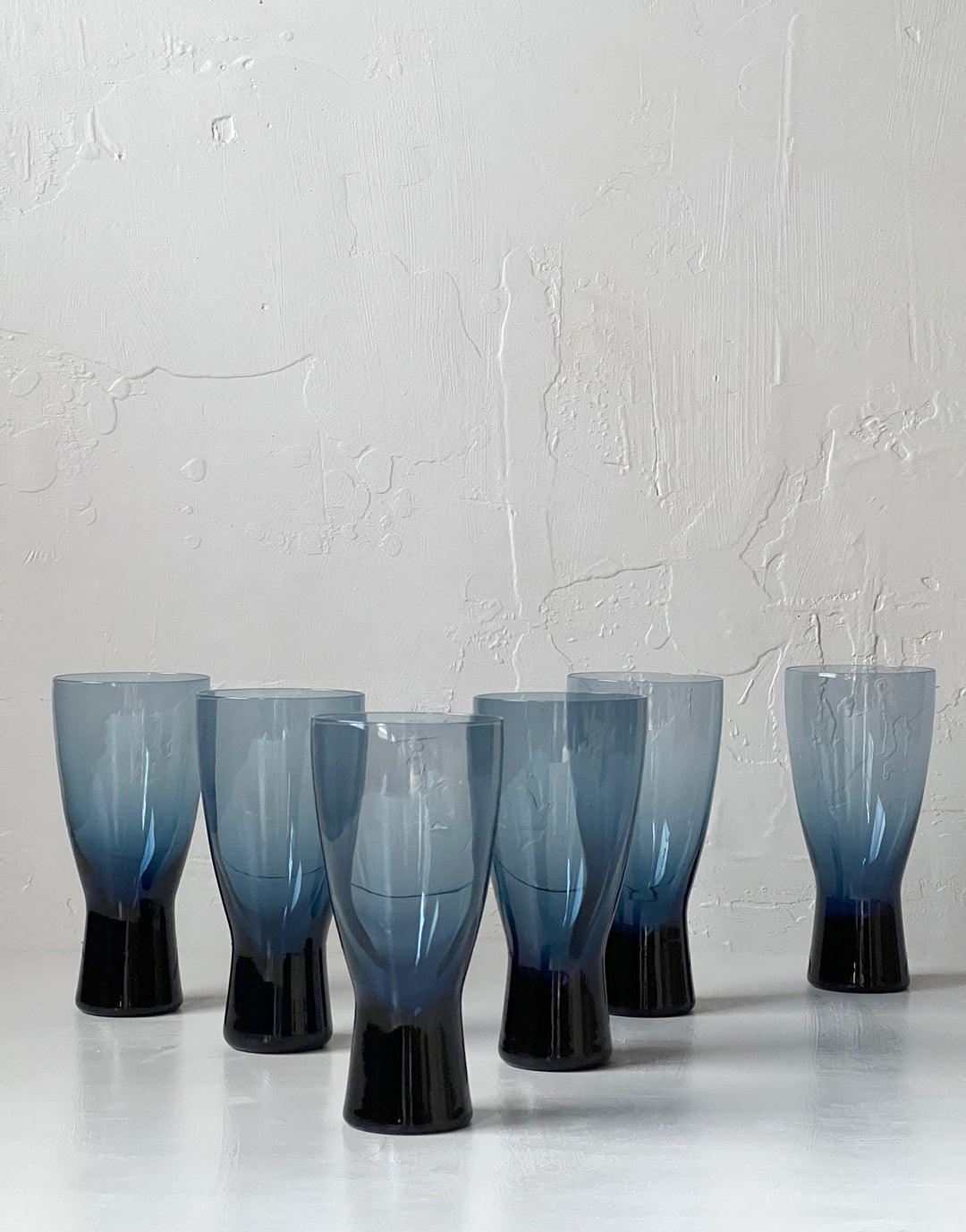 Mid Century Modern Vintage Blue Water Goblets (Set of 6)