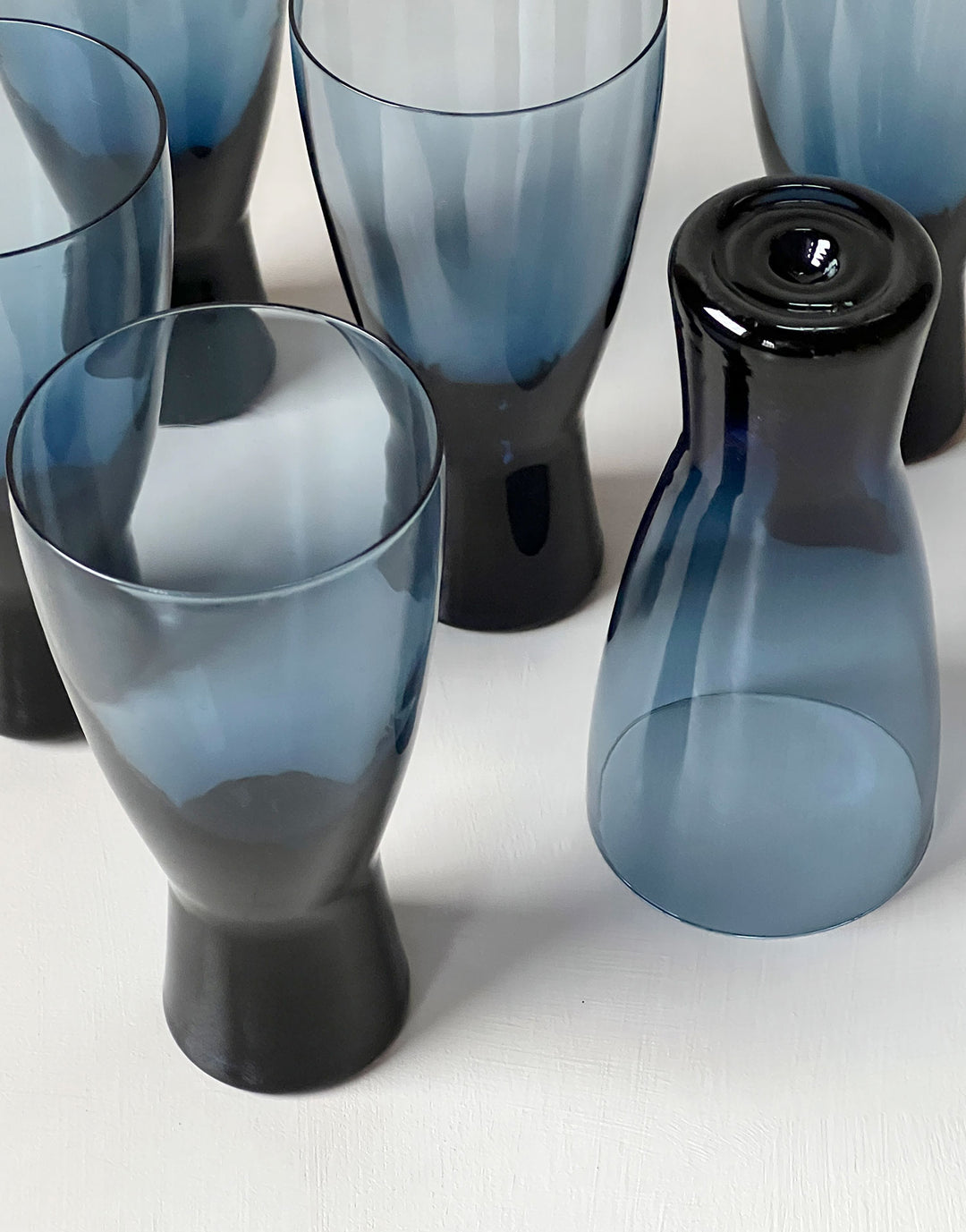 Mid Century Modern Vintage Blue Water Goblets (Set of 6)