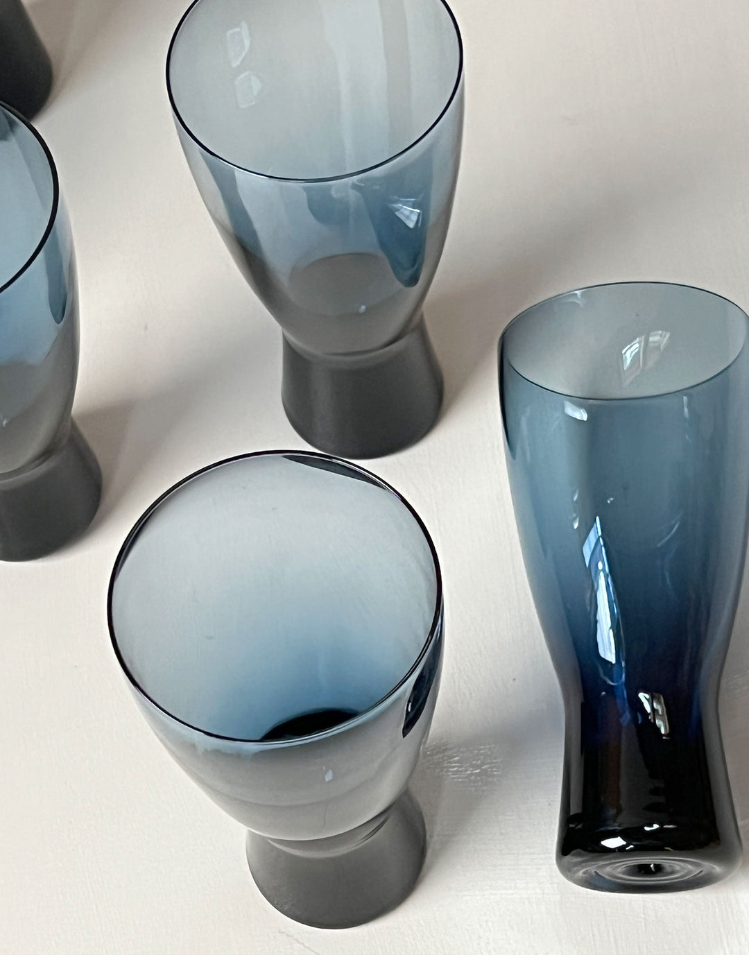 Mid Century Modern Vintage Blue Water Goblets (Set of 6)